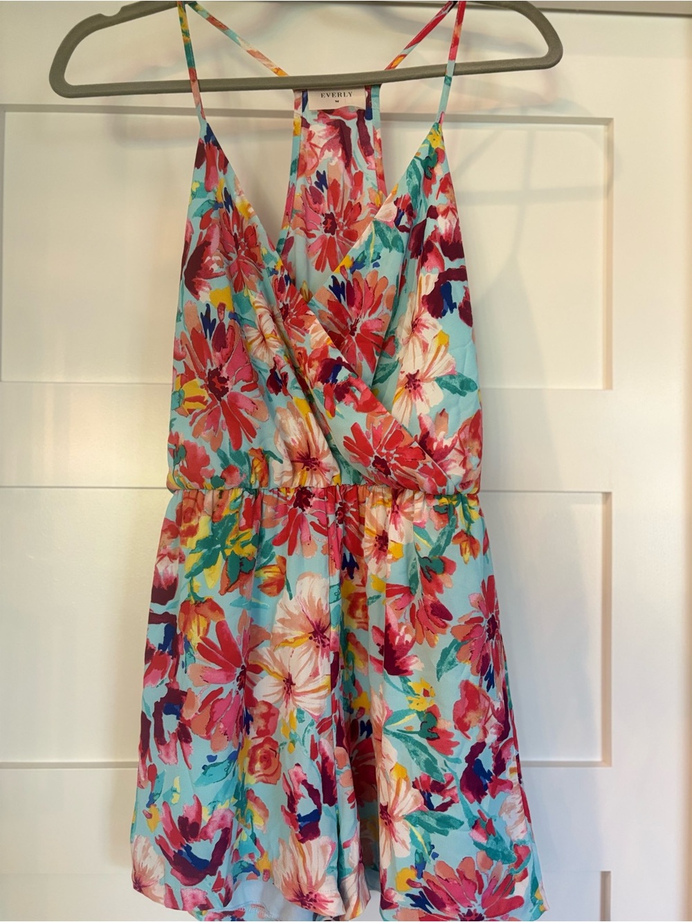 Everly Turquoise Floral Spaghetti-Strap Romper